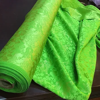 igazi 100% selyem Jacquard zöld sárkány Szatén vintage szövet hanfu cheongsam ruhával szövet patchwork